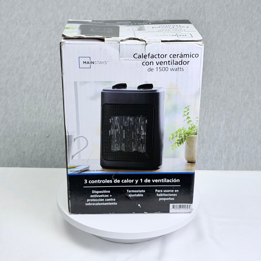 Mainstays 1500 Watt Ceramic Fan-Forced Heater Black Portable 3 Heat Settings New